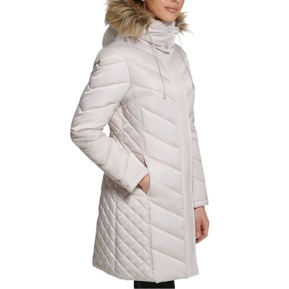 Kenneth Cole Women’s Faux-Fur-Trim Hooded Puffer Coat in the Size Small - Picture 3 of 14